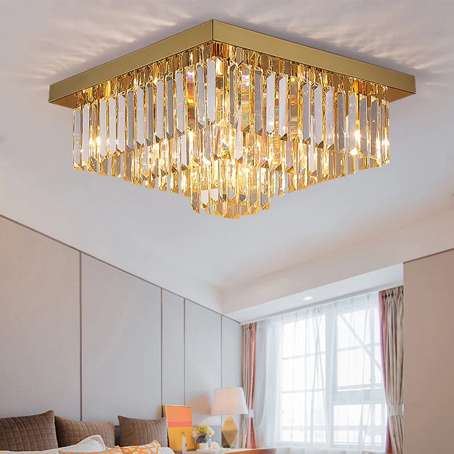 Logro Square Crystal Flush Mount Chandelier